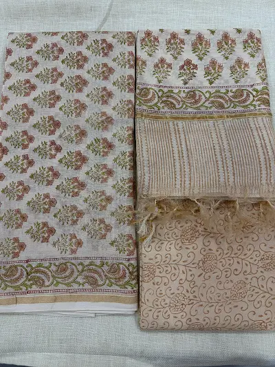 Ivory Handcrafted Chanderi Silk Unstitched Suit