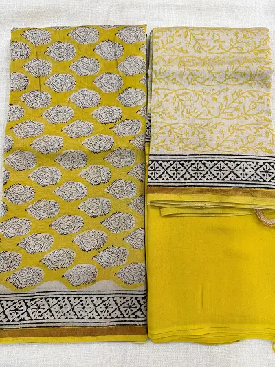 Yellow Handcrafted Chanderi Silk Unstitched Suit